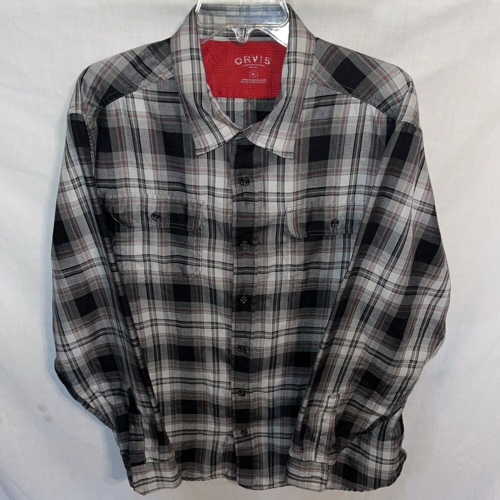 Orvis Women’s Work Shirt Size XL Black Plaid Workwear Outdoors Rugged